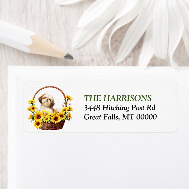 Solros Basket Shih Tzu Hund Returadress Returadress Etikett (Insitu)