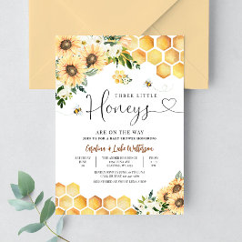 Solros Bee Tvilling Trilling Honung Baby Shower Inbjudningar