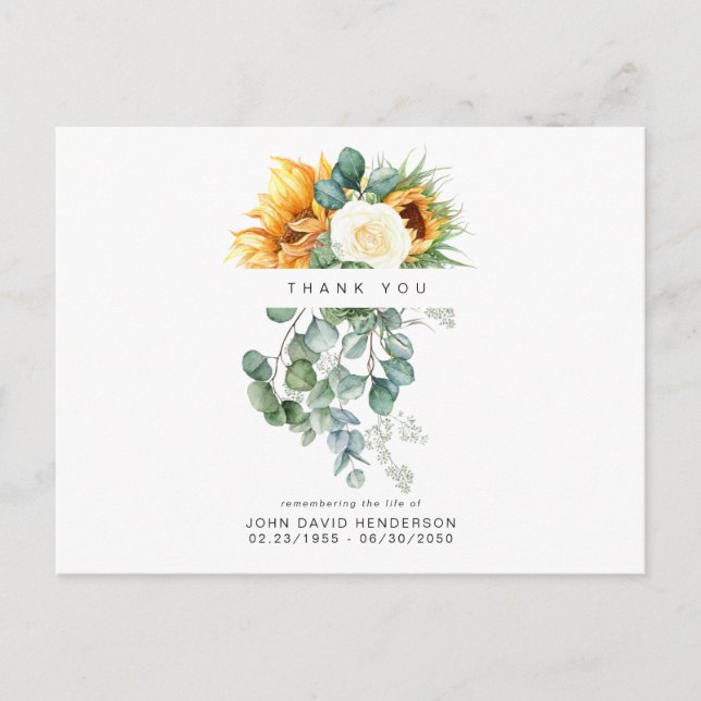 Solros Begravning Förlust av Liv Tack Kort (Framsida)