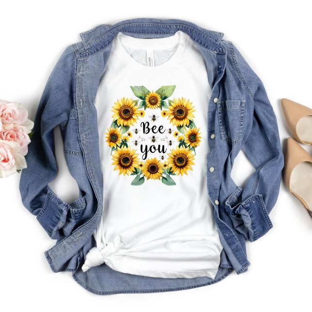 Solros Bin Bik Du Söt Trendig Inspirerande T Shirt (Sunflowers Bees Bee You Inspirational Motivational T-shirt , Trendy Cute Rustic Country)