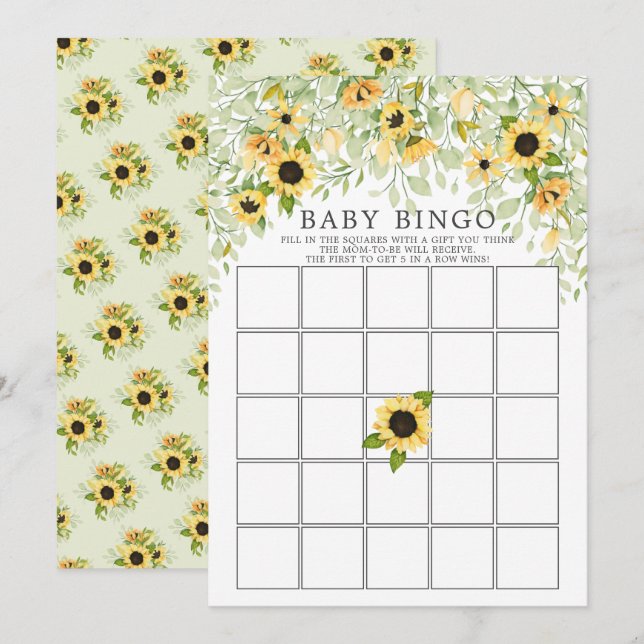 Solros BINGO Baby Shower Gult på hösten Inbjudningar (Fram/baksida)