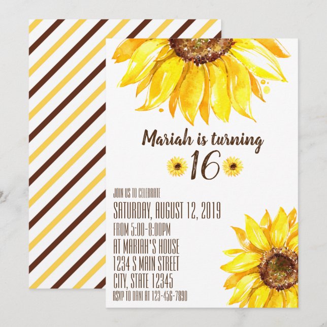 Solros Birthday Inbjudningar (Fram/baksida)