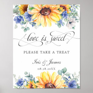 Solros Blå Blommig Kärlek är Söt Ta en Godsaker Poster