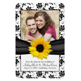 Solros Black White Blommigt Bröllop Photo Magnet