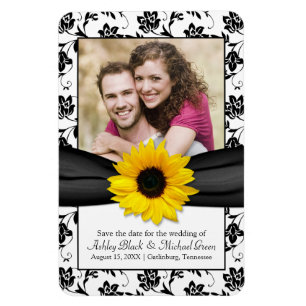 Solros Black White Blommigt Bröllop Photo Magnet