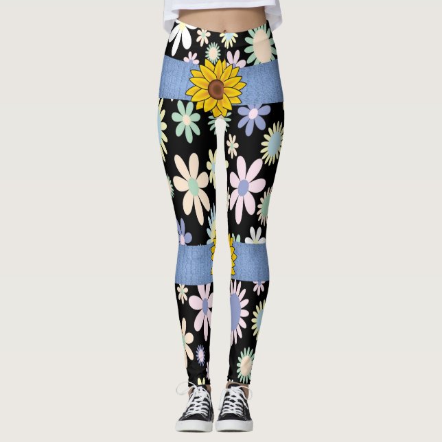 solros blandade blommor långa leggings tonåring (Framsida)