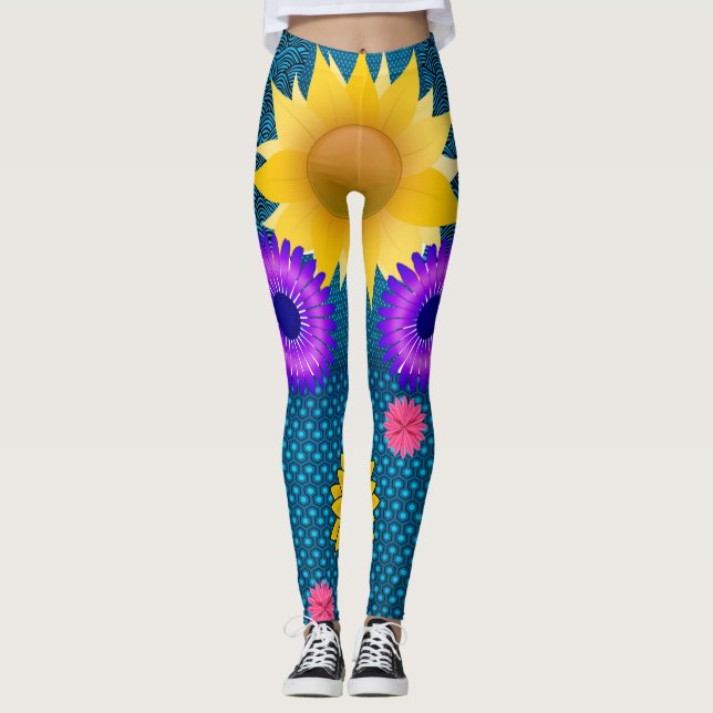 solros blandade blommor långa leggings tonåring (Framsida)