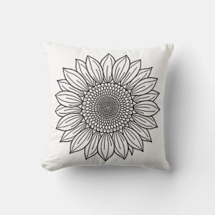 Solros blomillustration Linjekonst Kudde