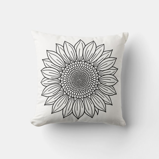 Solros blomillustration Linjekonst  Kudde (Framsida)