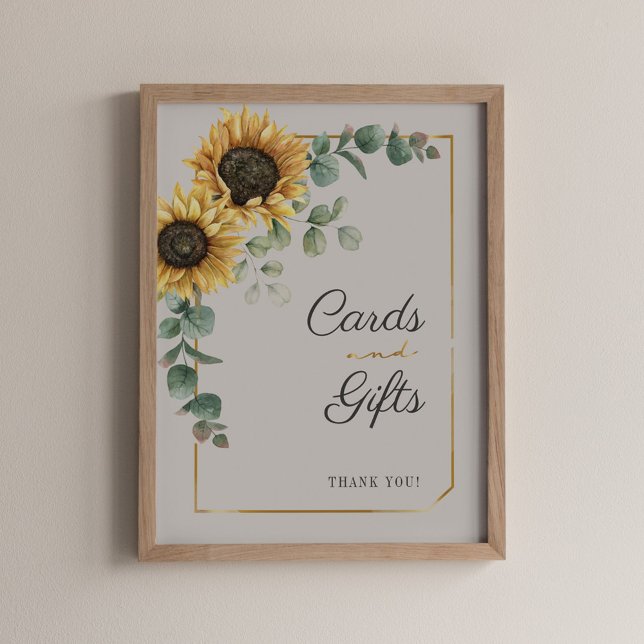 Solros Blommig Eukalyptus Kort och Present Skylt (Cards and Gift Sunflower Eucalyptus Poster Sign)