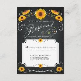 Solros Blommig Svart Taffel Bröllop RSVP OSA Kort