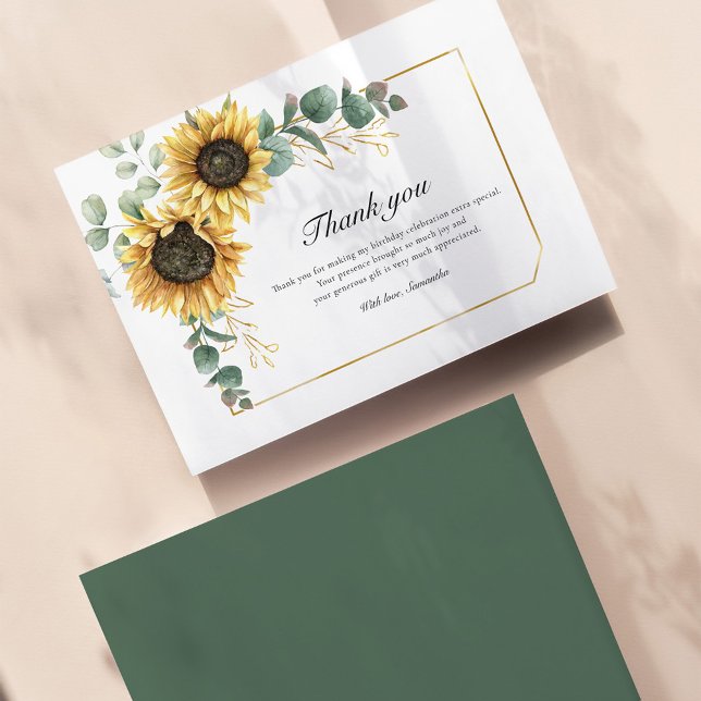 Solros Blommigt 60:e Födelsedagsfesten Tack Kort (60th Birthday Floral Sunflower Eucalyptus Thank You Card)