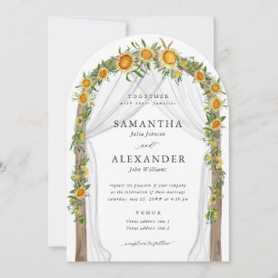 Solros Blommigt Arch Summer Fall Boho Bröllop Inbjudningar