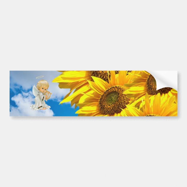 Solros Blommigt Baby Angel Bumper Sticker Bildekal (Framsidan)