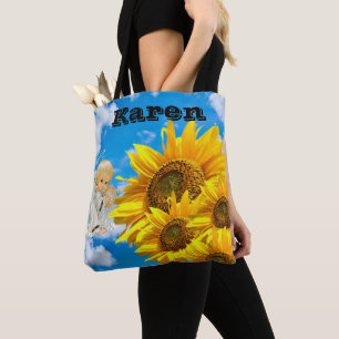 Solros Blommigt Baby Angel Himlar Tote Bag Tygkasse