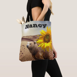 Solros Blommigt Bear Tote Bag Tygkasse