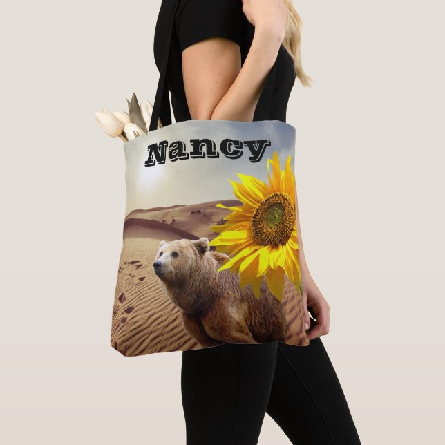 Solros Blommigt Bear Tote Bag Tygkasse (Närbild)