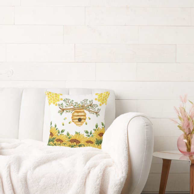 Solros Blommigt Bee Hive Kudde (Soffa)