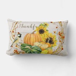 Solros Blommigt Bird Watercolor Fall Pumpkins Lumbarkudde