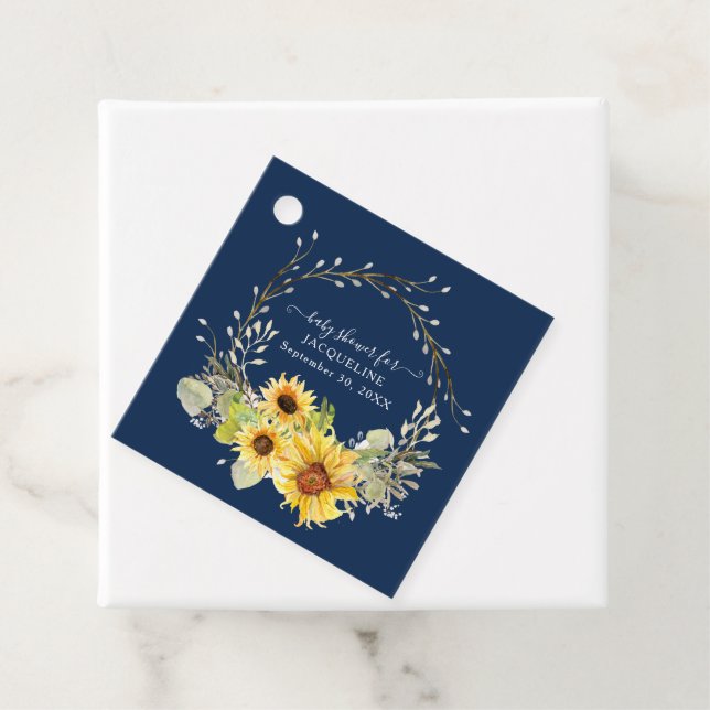 Solros Blommigt Blå Rustic Greenery Wandey Gåvor Etiketter (På plats)