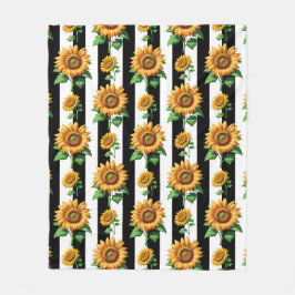 Solros Blommigt Black White Rand Fleecefilt