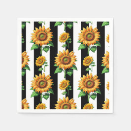 Solros Blommigt Black White Rand Pappersservett