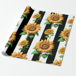 Solros Blommigt Black White Rand Presentpapper
