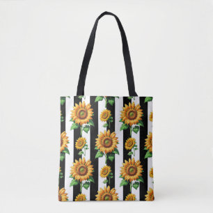 Solros Blommigt Black White Rand Tygkasse
