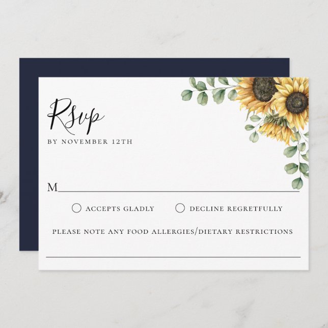 Solros Blommigt Bröllop Food Allergy OSA kort (Fram/baksida)