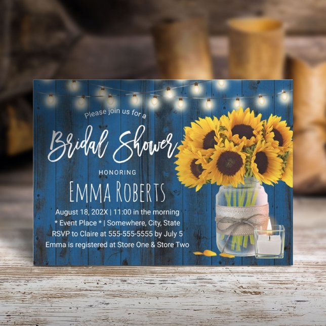 Solros Blommigt Burk Möhippa Blue Wood Inbjudningar (Skapare uppladdad)