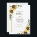 Solros Blommigt Eucalyptus Bröllop Inbjudningar<br><div class="desc">Inbjudan till Blommigt av solros Eucalyptus Geometric Wedding. Skapa ett modernt inbjudningskort för Solros-Blommigten med den här söta mallen med vacker rustik blommigt bouquet, geometrisk guld-effekt ram, med modern enkel typografi. TIP: Matchande bröllop-svit som OSA, bröllopsprogram, banderoller, tapetik, presentkort, skyltar och andra bröllop-kök och märkre-godis finns i samlingen nedan med...</div>