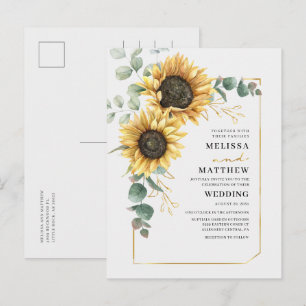 Solros Blommigt Eucalyptus Geometric Guld Ram Inbjudan Vykort
