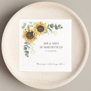 Solros Blommigt Eucalyptus Greenery Bröllop Papper Pappersservett