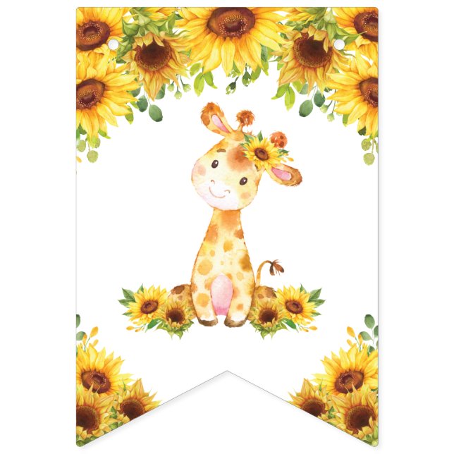Solros Blommigt Giraffe Baby Shower Birthday Vimplar (Första flaggan)