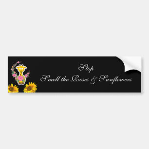 Solros Blommigt Giraffe Bumper Sticker Bildekal