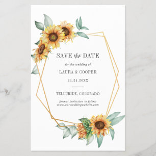 Solros Blommigt Greenery Geometric Save the Date Flygblad