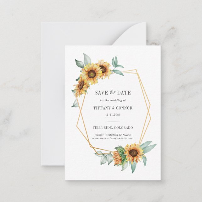 Solros Blommigt Guld Geometric Save the Date Anteckningskort (Framsida)