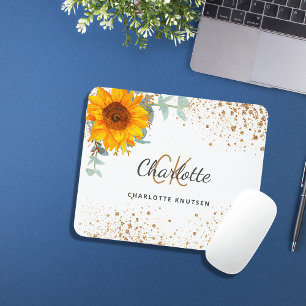 Solros blommigt guld glitter monogram namn musmatta