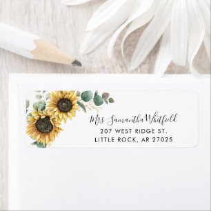 Solros Blommigt Modern Script-Returadress Returadress Etikett