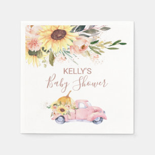 Solros Blommigt Pumpkin Lastbil Baby Shower Pappersservett