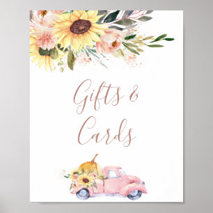 Solros Blommigt Pumpkin Lastbil Baby Shower Sign S Poster