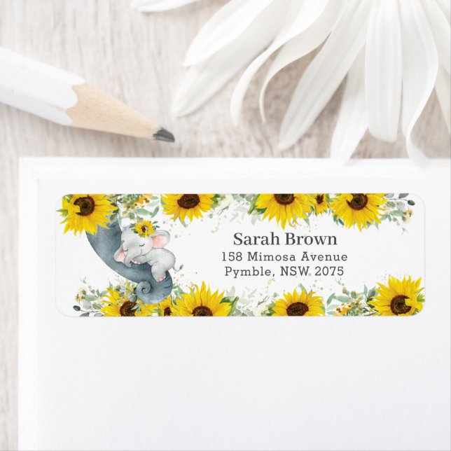 Solros Blommigt Sleeping Elephant Address Label Returadress Etikett (Insitu)