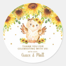 Solros Blommigt Uggla Tack Favor Guld Glitter