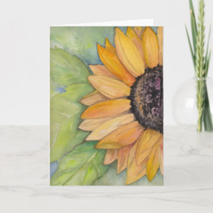 Solros Blommigt Vattenfärg Kort