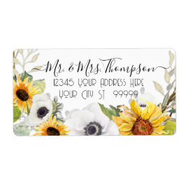 Solros Blommigt Vattenfärgad Gult Vit blomma L Adressetikett