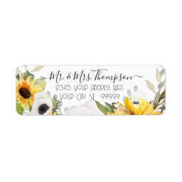 Solros Blommigt Vattenfärgad Gult Vit blomma Returadress Etikett