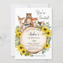 Solros Blommigt Woodland Animals Birthday