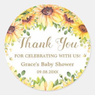 Solros blomster bröllop baby shower födelsedag runt klistermärke