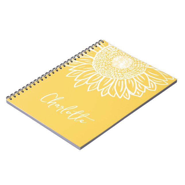 Solros Bloom Modern Anpassade Namn Anteckningsbok (Vänstra Sidan)