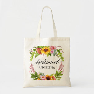 Solros Boho Blommigt Calligraphy Bridesmaid Tygkasse